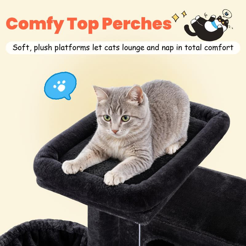 HOOMIC 64-Inch Large Cat Tree – Multi-Level Cat Tower with Durable Activity Center for Indoor Cats,Beige/Dark Grey/Grey/Pink/Leopard Print & Spot Patterns