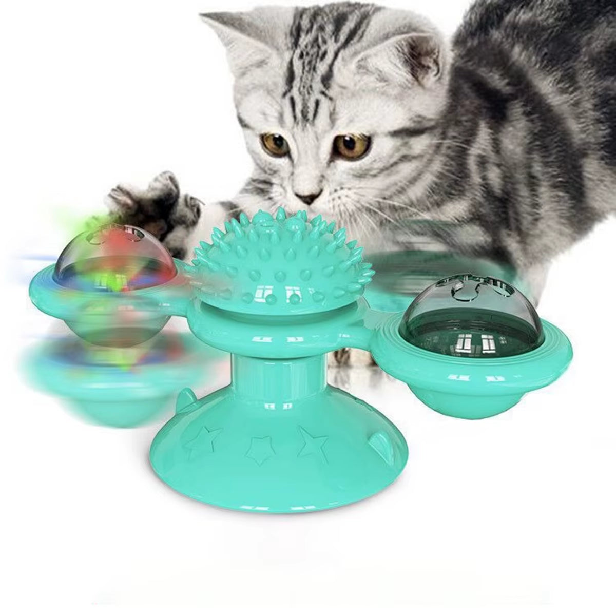 Multifunctional Cat Toy with Glowing Ball & Catnip, Suction Cup Design, Interactive Play & Teeth Massage