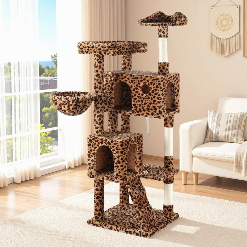 HOOMIC 64-Inch Large Cat Tree – Multi-Level Cat Tower with Durable Activity Center for Indoor Cats,Beige/Dark Grey/Grey/Pink/Leopard Print & Spot Patterns