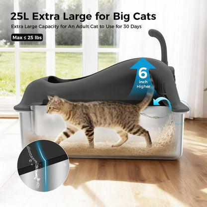 Gtplayer Stainless Steel Cat Litter Box with Lid, XL Extra Large Litter Box for Big Cats, High Sided Kitty Metal Pan with Pedal Filter and Scoop, Non-Sticky&Anti-Leakage Easy Cleaning