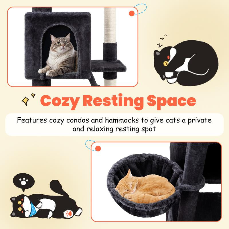 HOOMIC 64-Inch Large Cat Tree – Multi-Level Cat Tower with Durable Activity Center for Indoor Cats,Beige/Dark Grey/Grey/Pink/Leopard Print & Spot Patterns