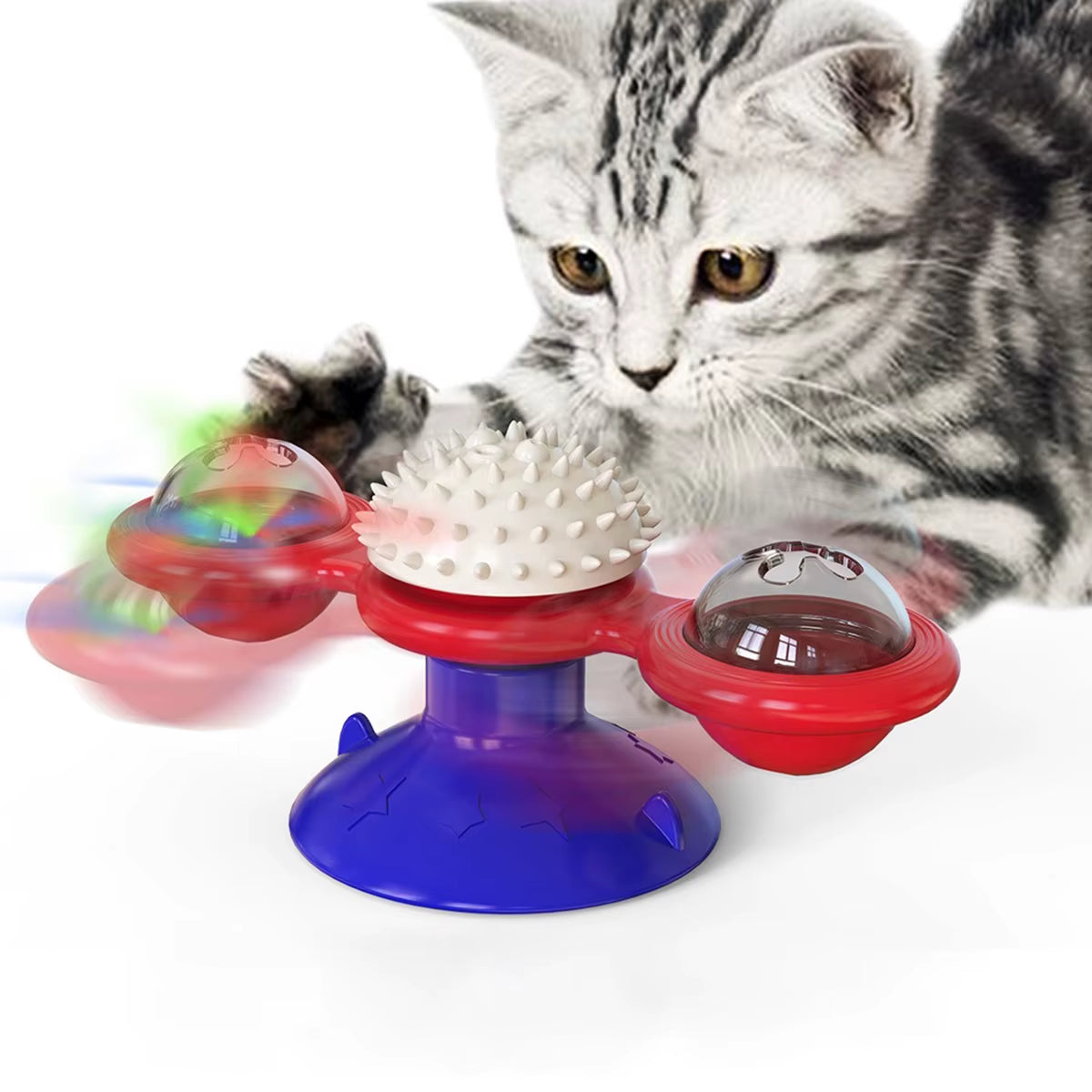 Multifunctional Cat Toy with Glowing Ball & Catnip, Suction Cup Design, Interactive Play & Teeth Massage